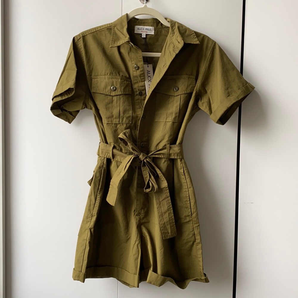Alex Mill Olive Green Utility Shorts Romper